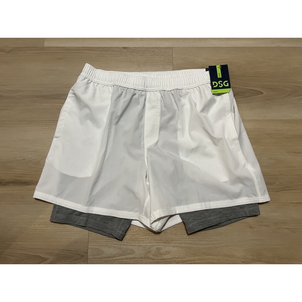 NWT DSG Men's 2-In-1 Agility Short 5" Size Large White Lined Workout Running